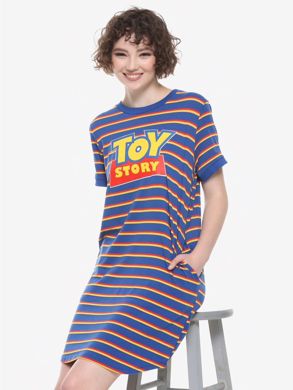 Disney Pixar Toy Story Striped Ringer T-Shirt Dress, size L